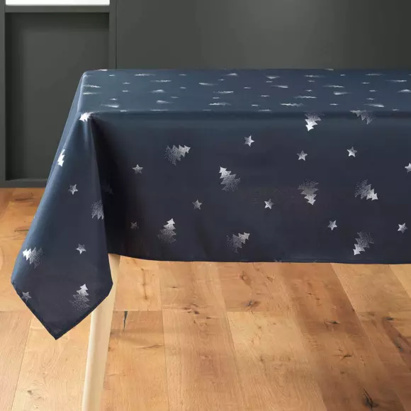 Eminza Nappe De Noël Rectangulaire (150 X 300 Cm) Sapin Métallisé Bleu