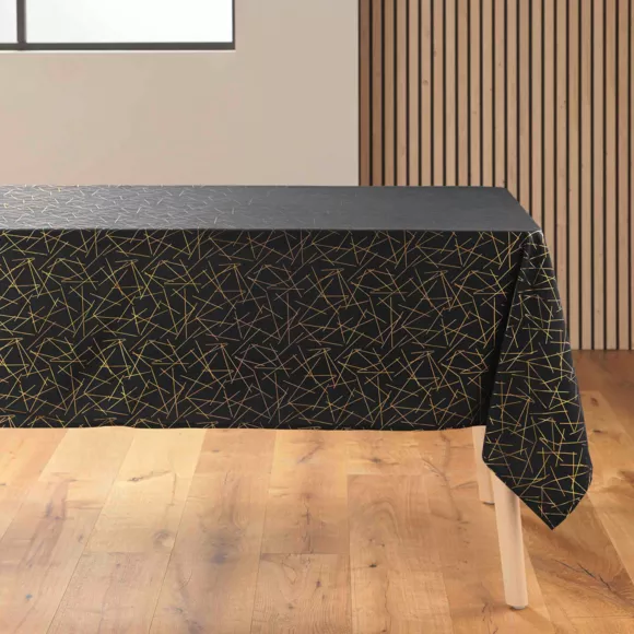Eminza Nappe De Noël Rectangulaire Anti Tache (140 X 240 Cm) Mikado Noir Et Doré