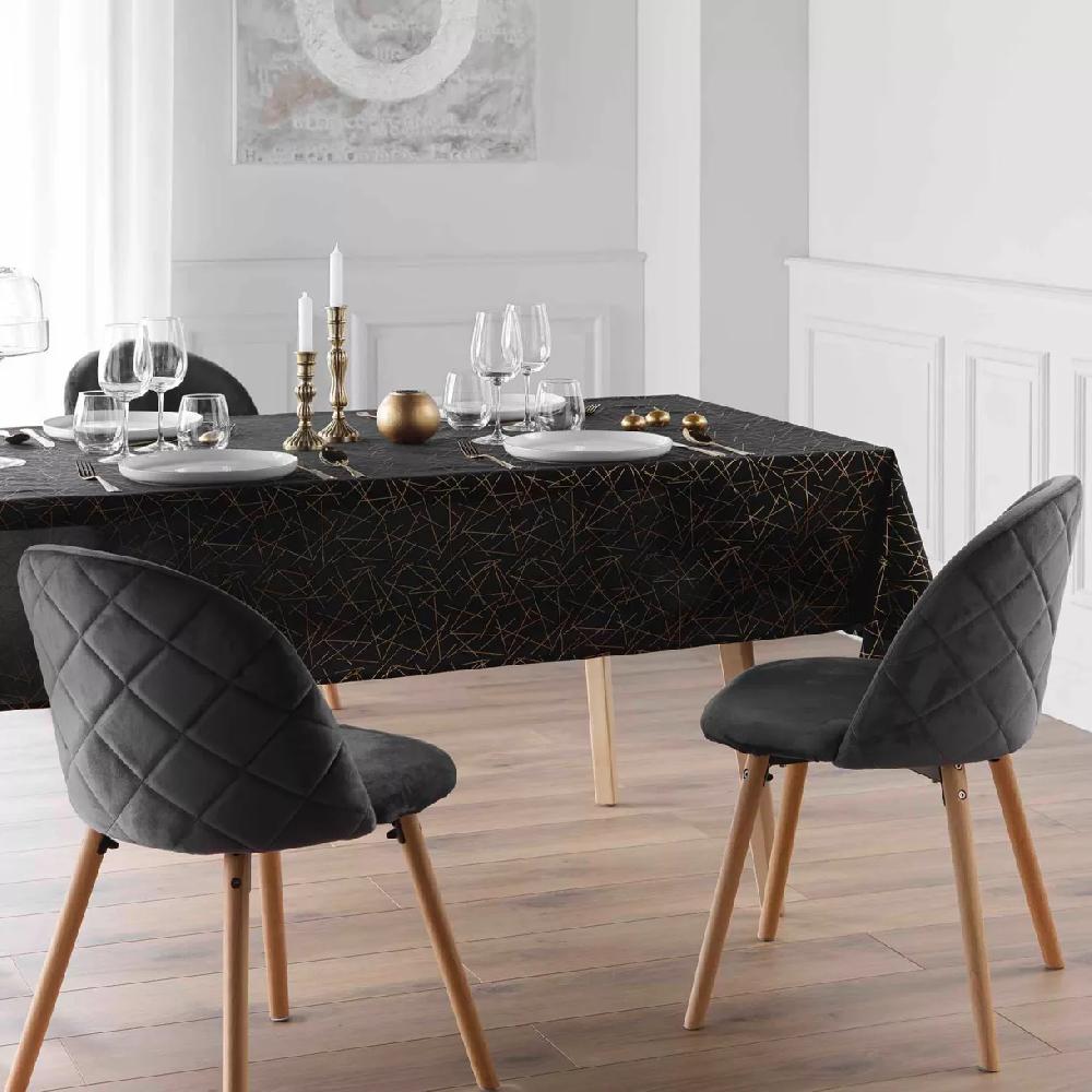 eminza Nappe de Noël rectangulaire anti tache (140 x 240 cm) Mikado Noir et doré