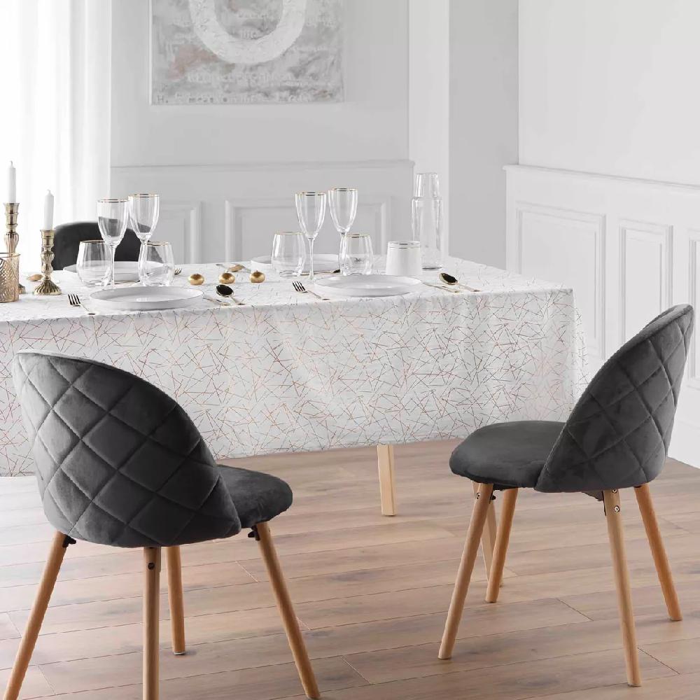 eminza Nappe de Noël rectangulaire anti tache (140 x 240 cm) Mikado Blanc et doré