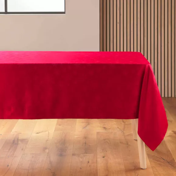 Eminza Nappe De Noël Rectangulaire Anti Tache (140 X 240 Cm) Flocons Rouge