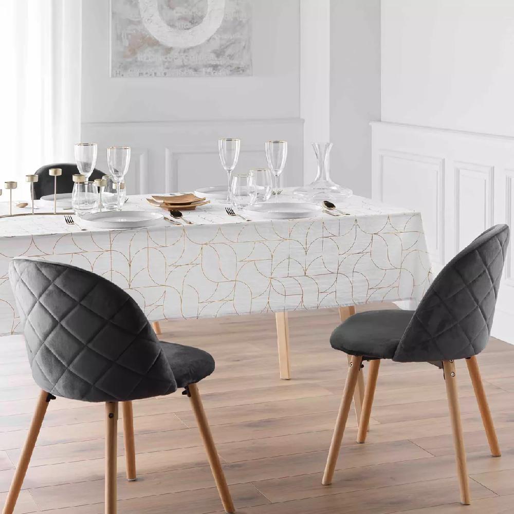 eminza Nappe de Noël rectangulaire anti tache (140 x 240 cm) Louxor Blanc et doré