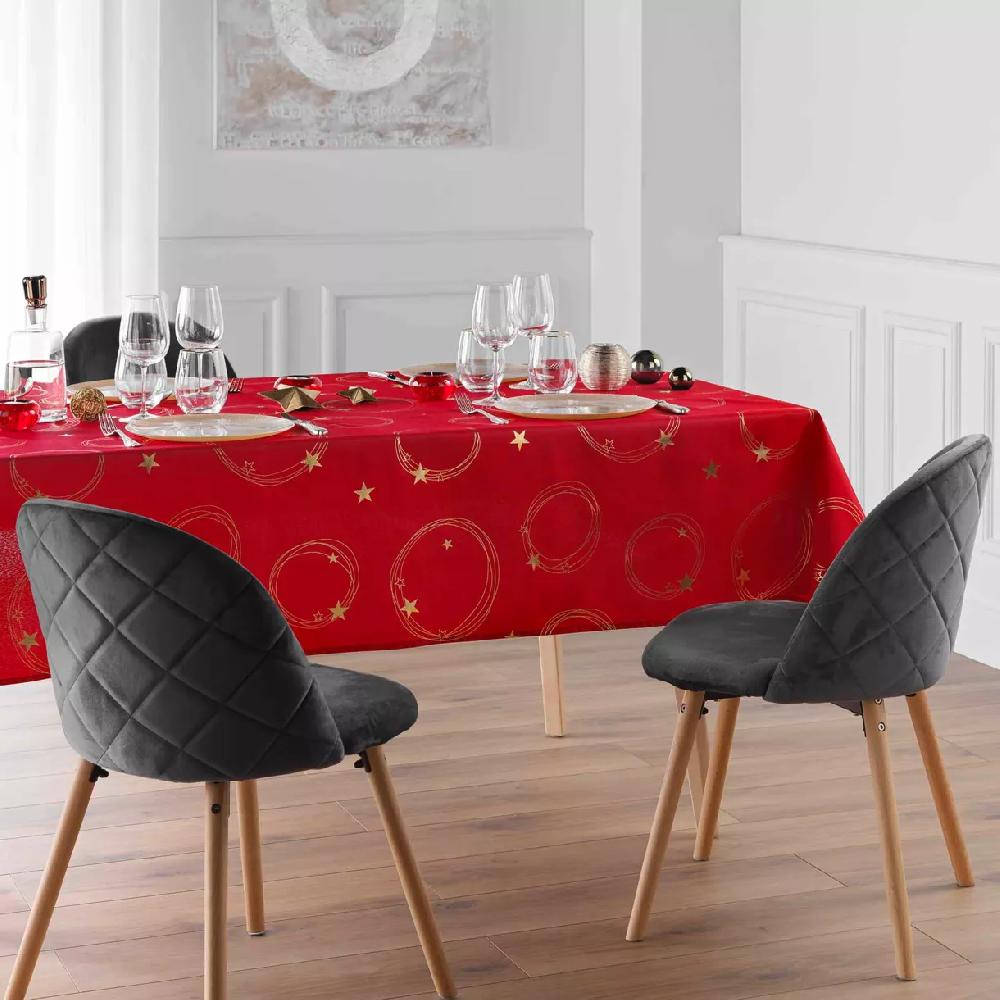 eminza Nappe de Noël rectangulaire anti tache (150 x 240 cm) Star Rouge et doré