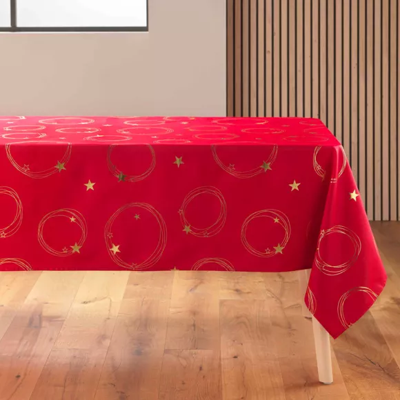 Eminza Nappe De Noël Rectangulaire Anti Tache (150 X 300 Cm) Star Rouge Et Doré