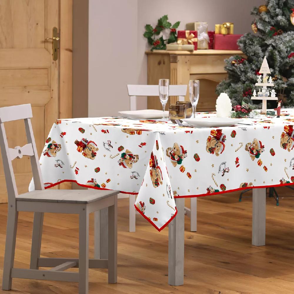 eminza Nappe de Noël rectangulaire anti tache (150 x 300 cm) Oursons