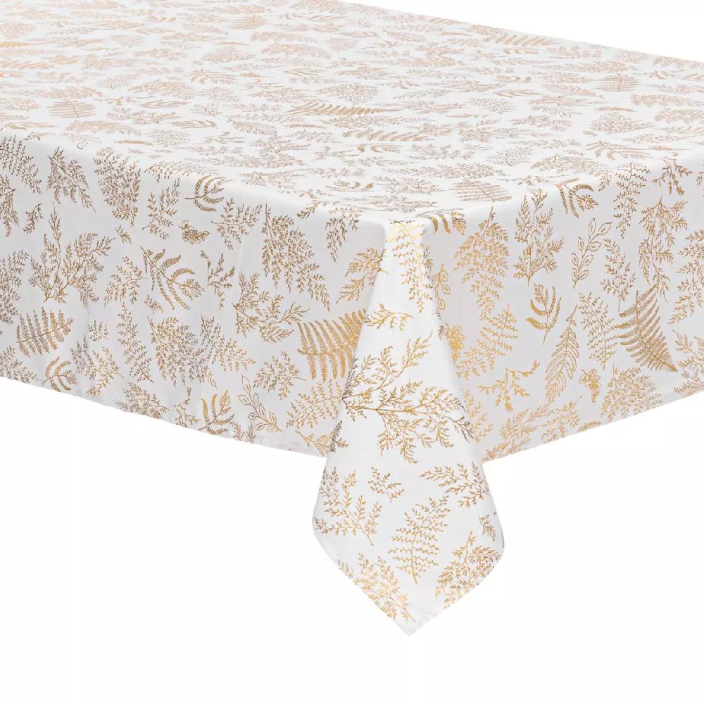 eminza Nappe rectangulaire anti tache (140 x 240 cm) Feuilles d'or Blanc