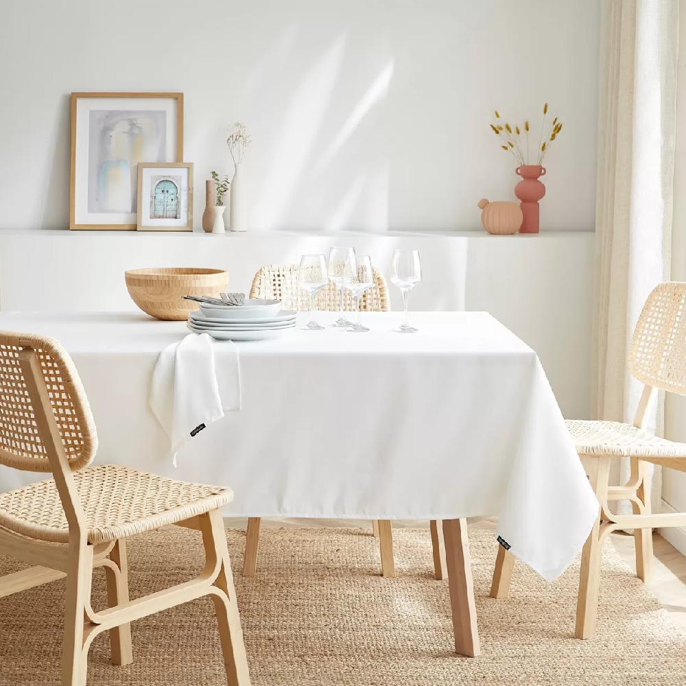 eminza Nappe rectangulaire anti tache (140 x 300 cm) Elise Blanche