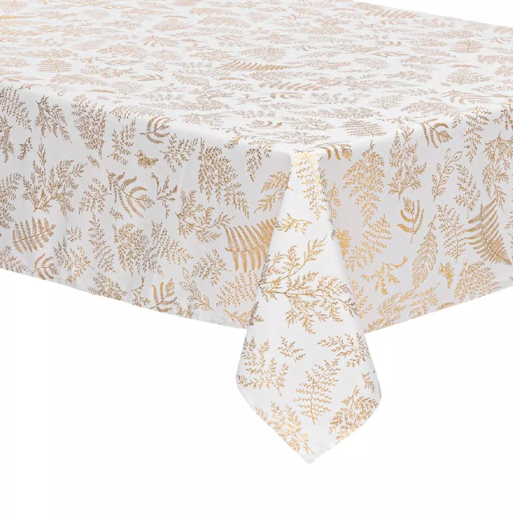 eminza Nappe rectangulaire anti tache (140 x 360 cm) Feuilles d'or Blanc
