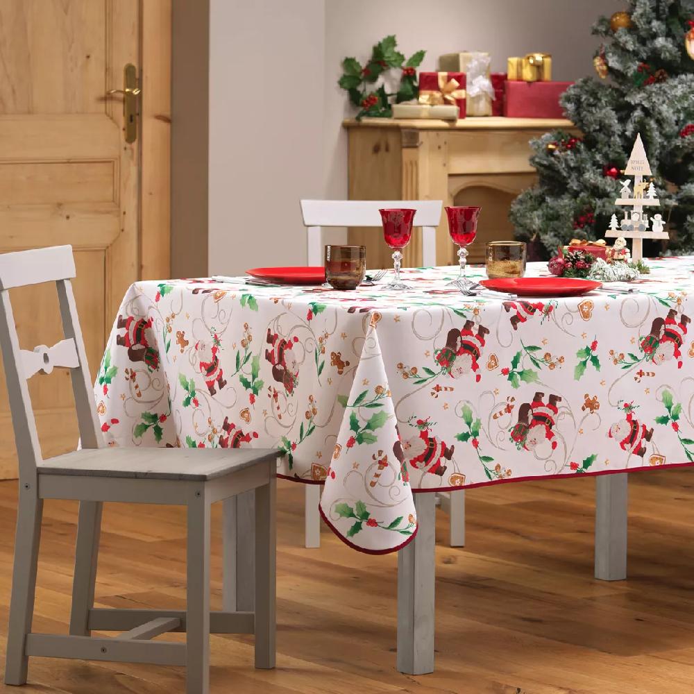eminza Nappe rectangulaire anti tache (150 x 240 cm) Père Noël Blanc