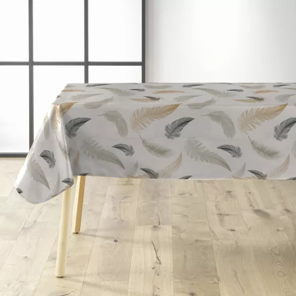 Eminza Nappe Rectangulaire Anti Tache Tissu PVC Imperméable (140 X 240 Cm) Folea Taupe