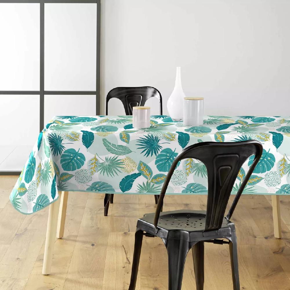 eminza Nappe rectangulaire anti tache tissu PVC imperméable (140 x 240 cm) Plantania Bleue