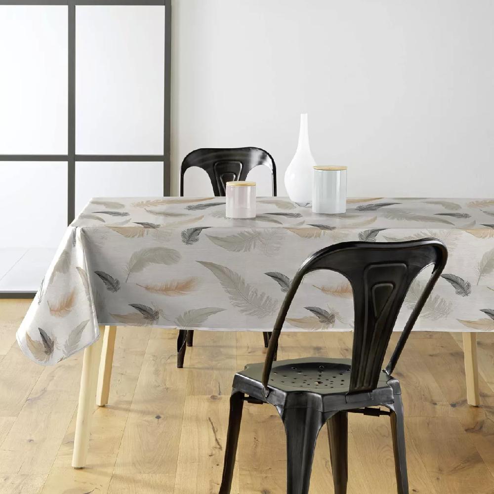 eminza Nappe rectangulaire anti tache tissu PVC imperméable (140 x 240 cm) Folea Taupe
