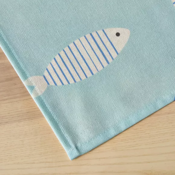 Eminza Nappe Rectangulaire Coton Enduit (150 X 250 Cm) Fish Bleue