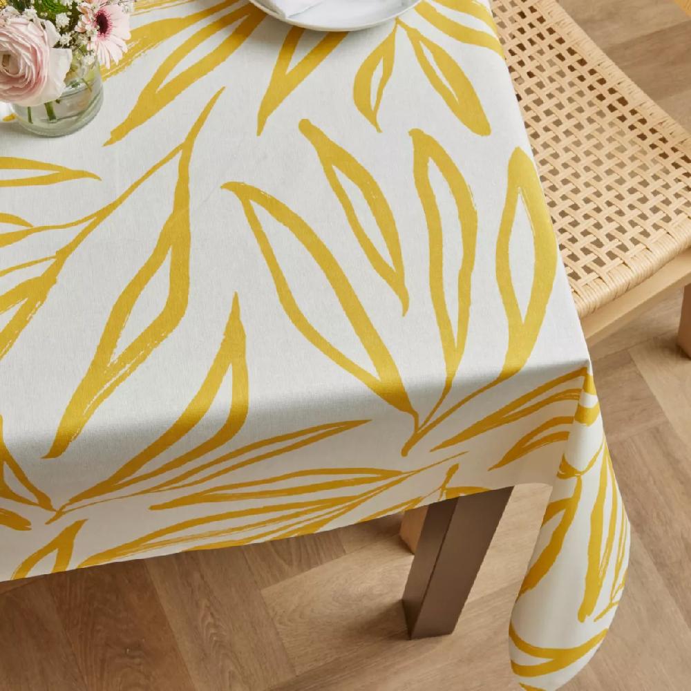eminza Nappe rectangulaire coton enduit (150 x 350 cm) Galice Jaune moutarde