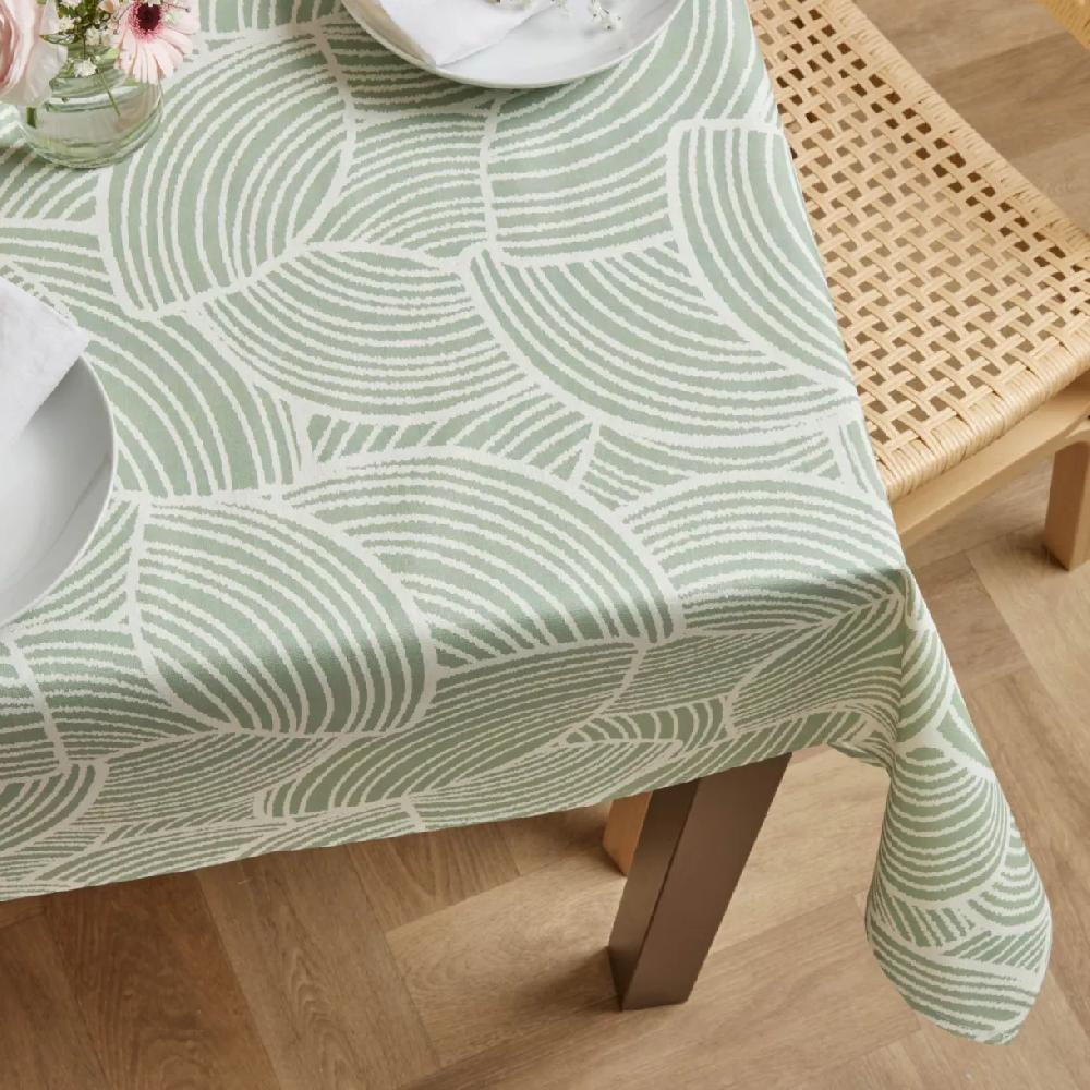 eminza Nappe rectangulaire coton enduit (150 x 350 cm) Sarah Vert eucalyptus