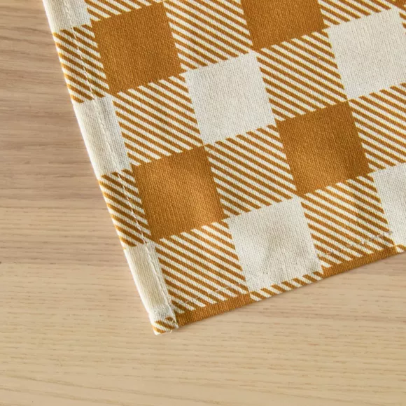 Eminza Nappe Rectangulaire Coton Enduit (150 X 350 Cm) Vichy Jaune Moutarde