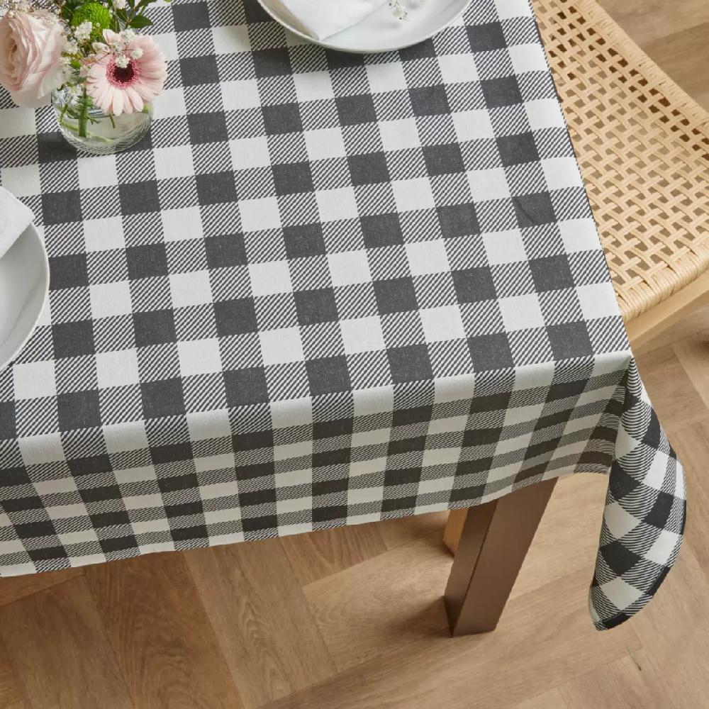 eminza Nappe rectangulaire coton enduit (150 x 350 cm) Vichy Noire