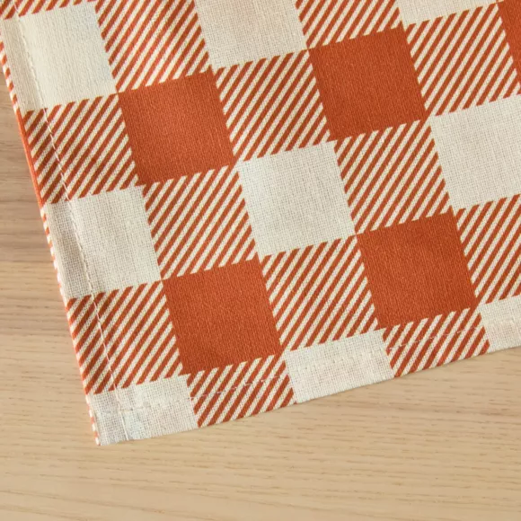 Eminza Nappe Rectangulaire Coton Enduit (150 X 350 Cm) Vichy Terracotta