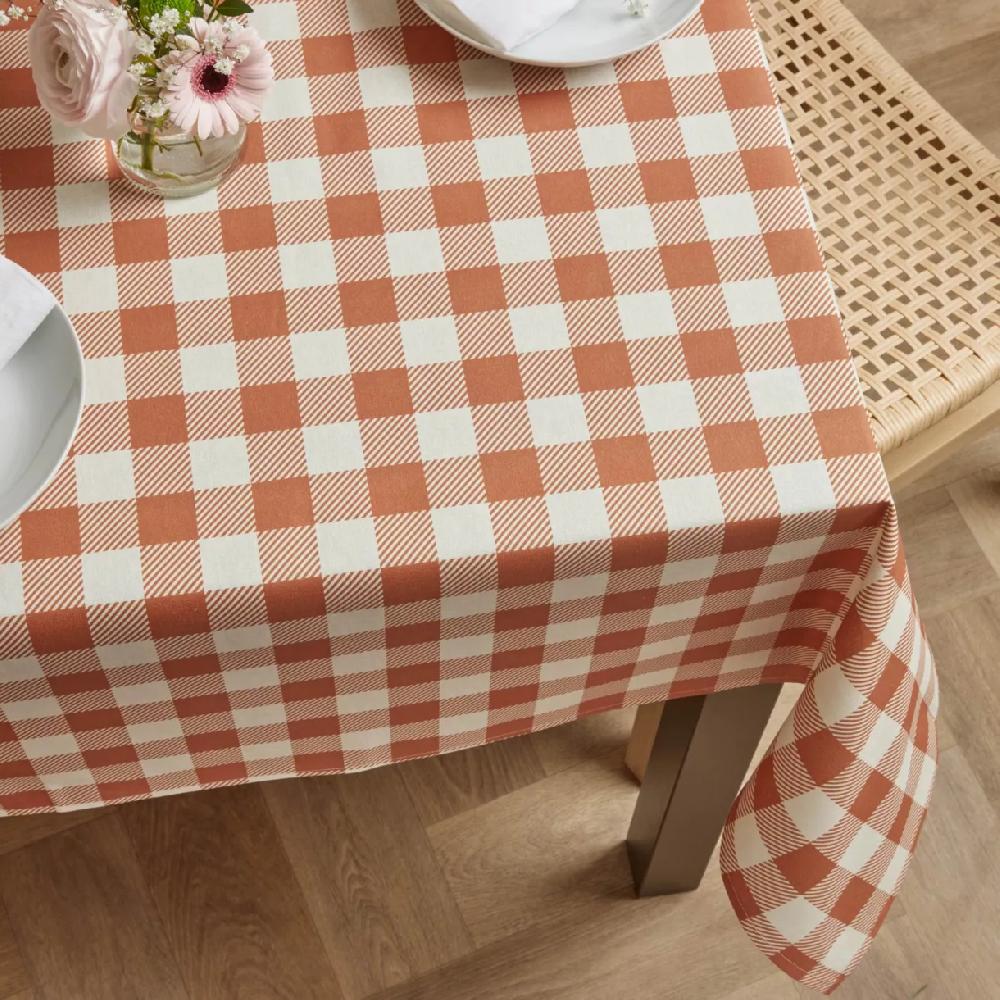 eminza Nappe rectangulaire coton enduit (150 x 350 cm) Vichy Terracotta