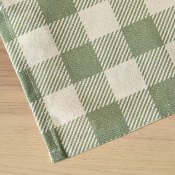 Eminza Nappe Rectangulaire Coton Enduit (150 X 350 Cm) Vichy Vert Sauge