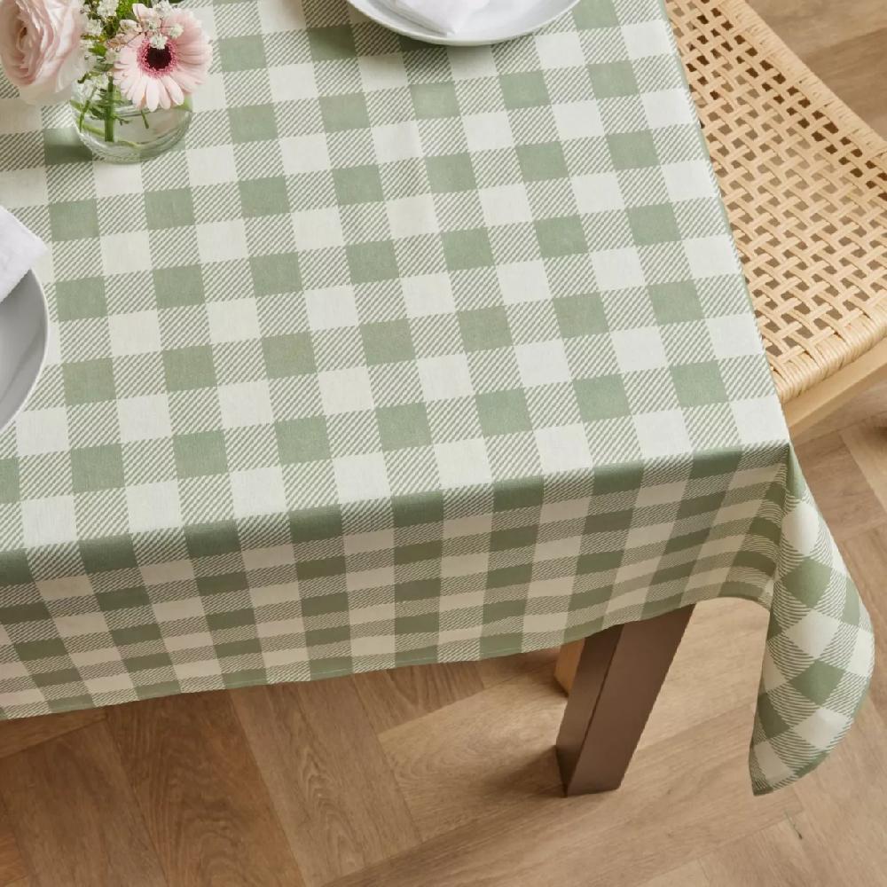 eminza Nappe rectangulaire coton enduit (150 x 350 cm) Vichy Vert sauge