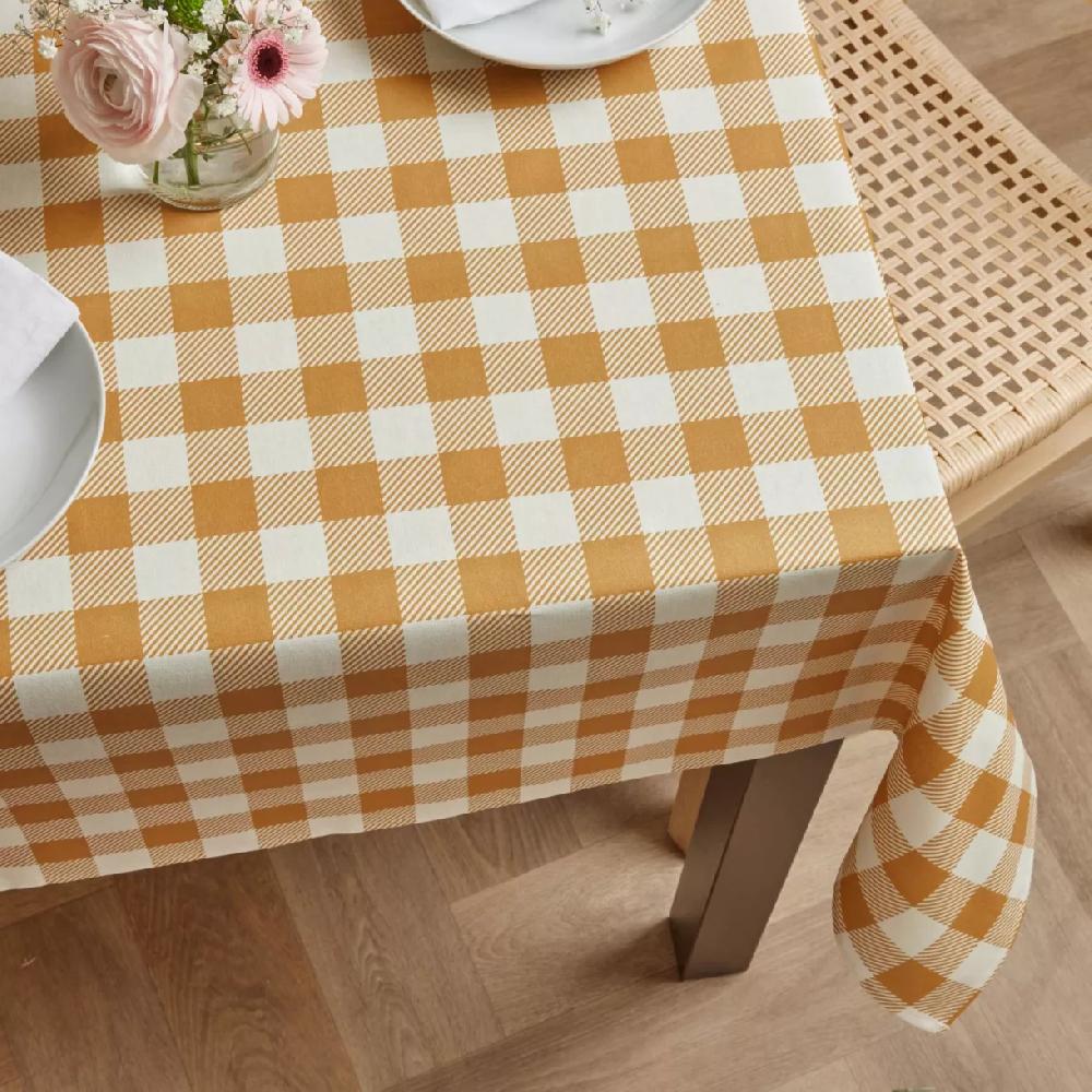eminza Nappe rectangulaire coton enduit (150 x 350 cm) Vichy Jaune moutarde