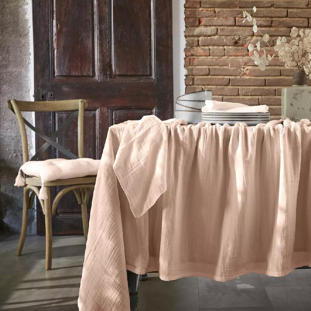 eminza Nappe rectangulaire gaze de coton (150 x 250 cm) Gaïa Rose poudré