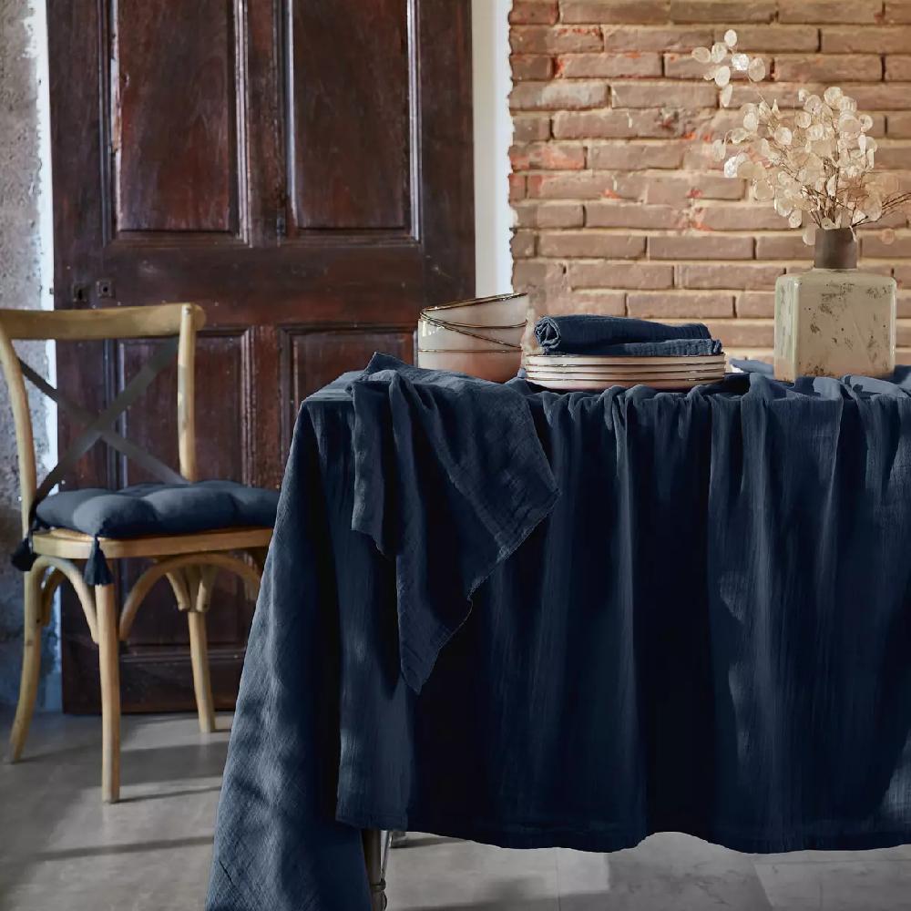 eminza Nappe rectangulaire gaze de coton (150 x 250 cm) Gaïa Bleu nuit