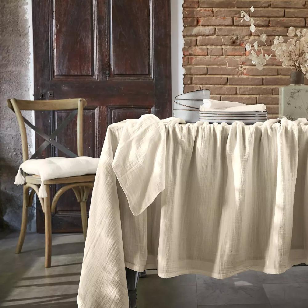 eminza Nappe rectangulaire gaze de coton (150 x 250 cm) Gaïa Beige pampa