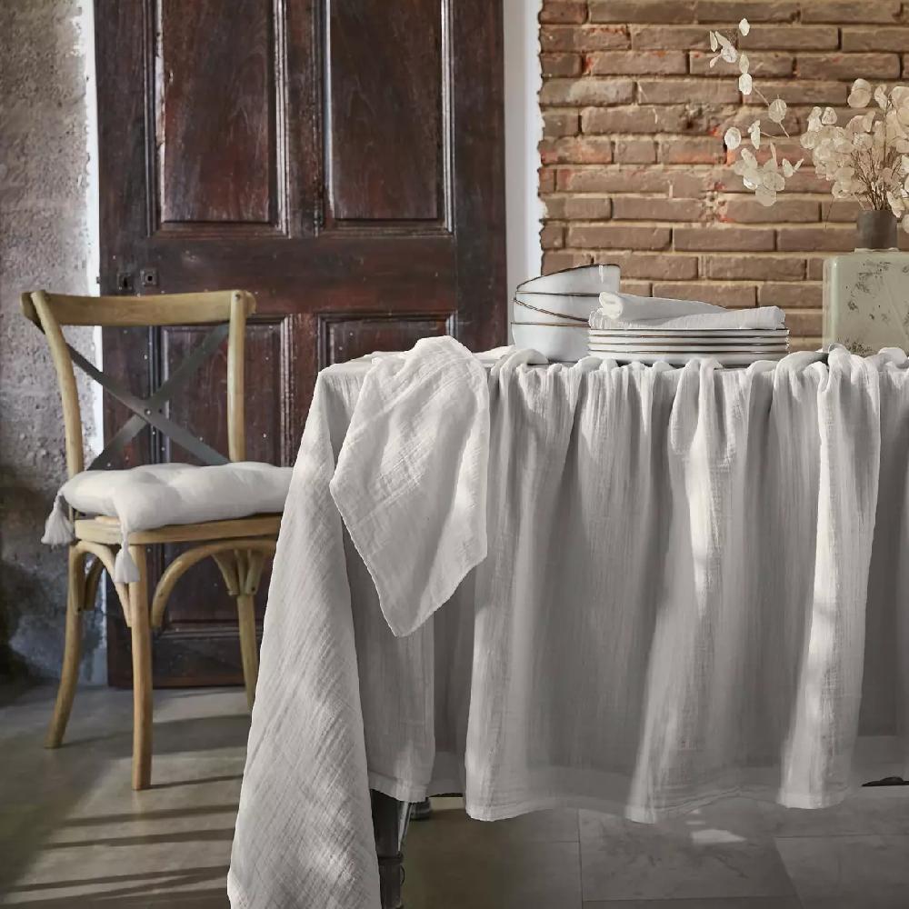 eminza Nappe rectangulaire gaze de coton (150 x 350 cm) Gaïa Gris nuage