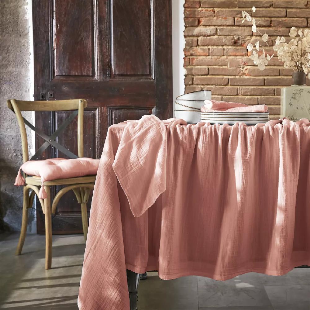 eminza Nappe rectangulaire gaze de coton (150 x 350 cm) Gaïa Rose pêche
