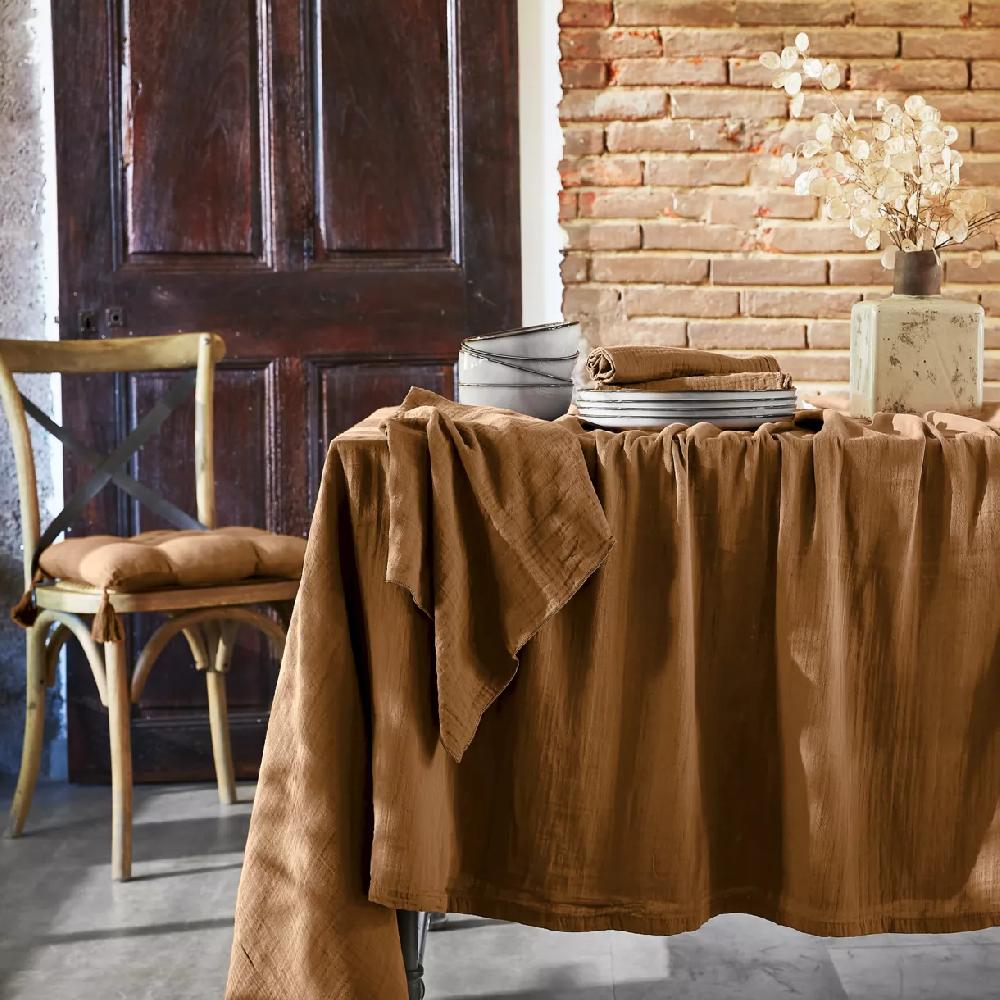 eminza Nappe rectangulaire gaze de coton (150 x 350 cm) Gaïa Camel