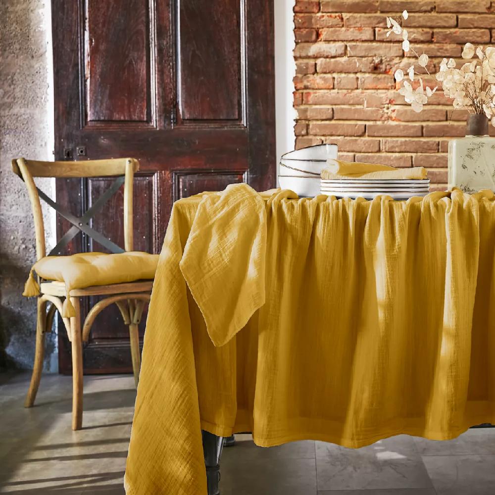 eminza Nappe rectangulaire gaze de coton (150 x 350 cm) Gaïa Jaune safran