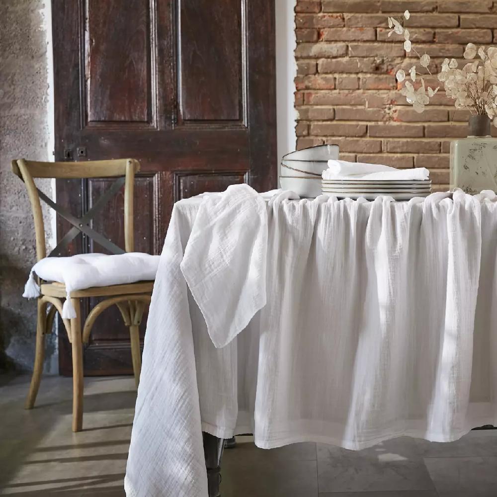 eminza Nappe rectangulaire gaze de coton (150 x 350 cm) Gaïa Blanc chantilly