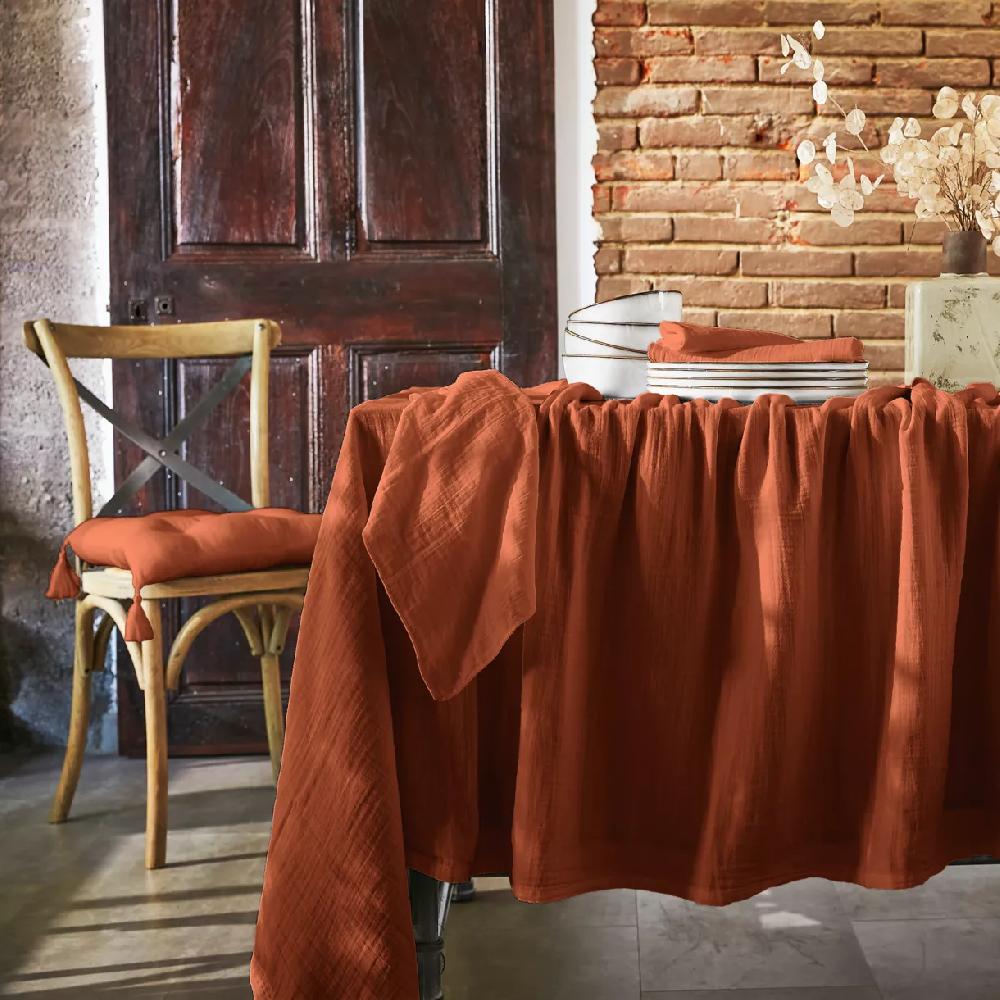 eminza Nappe rectangulaire gaze de coton (150 x 350 cm) Gaïa Terracotta