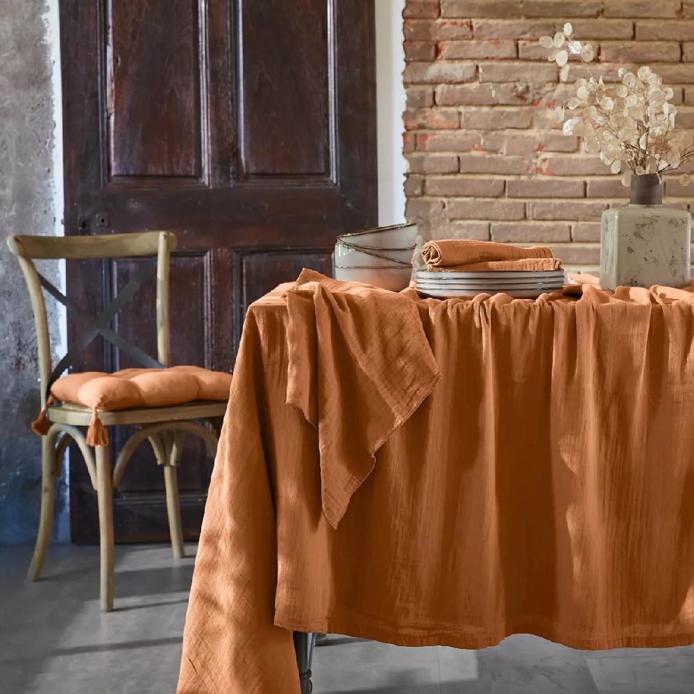 eminza Nappe rectangulaire gaze de coton (150 x 350 cm) Gaïa Abricot