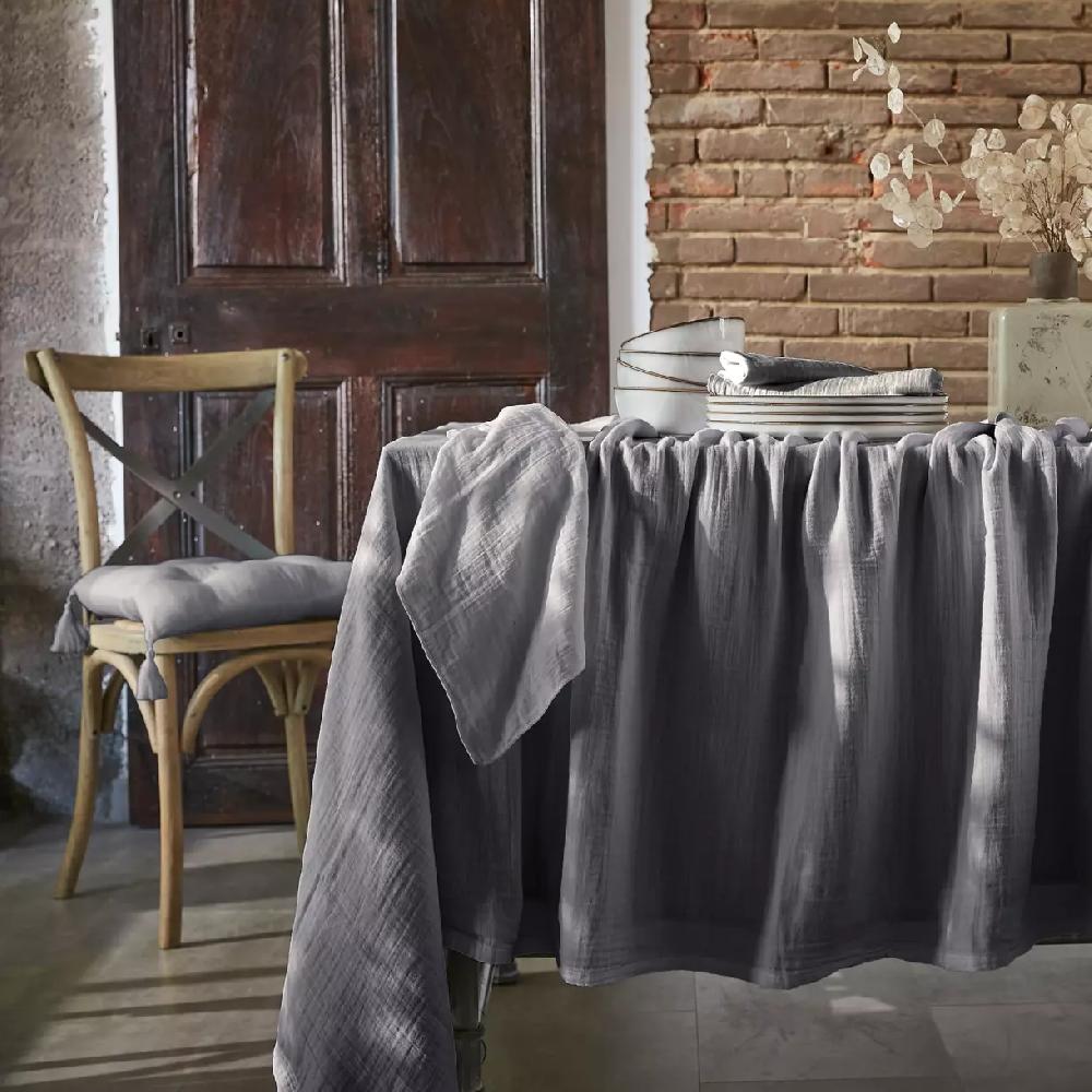 eminza Nappe rectangulaire gaze de coton (150 x 350 cm) Gaïa Gris granit