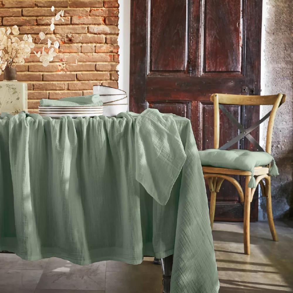 eminza Nappe rectangulaire gaze de coton (150 x 350 cm) Gaïa Vert eucalyptus