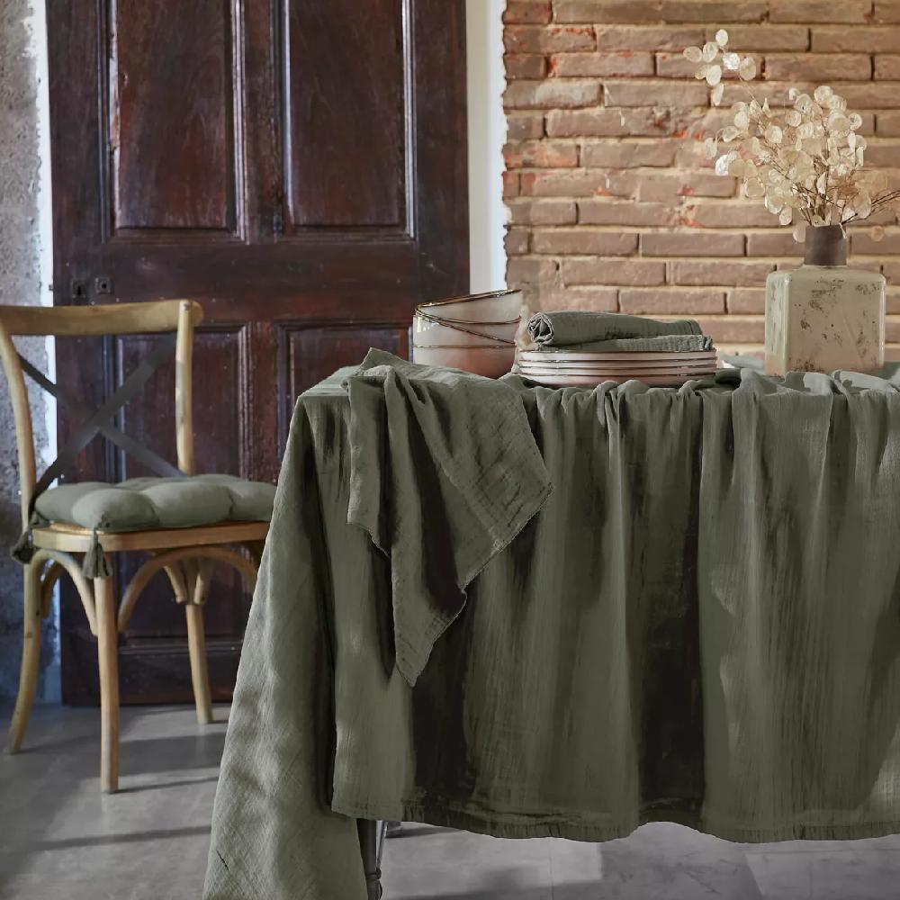 eminza Nappe rectangulaire gaze de coton (150 x 350 cm) Gaïa Vert romarin