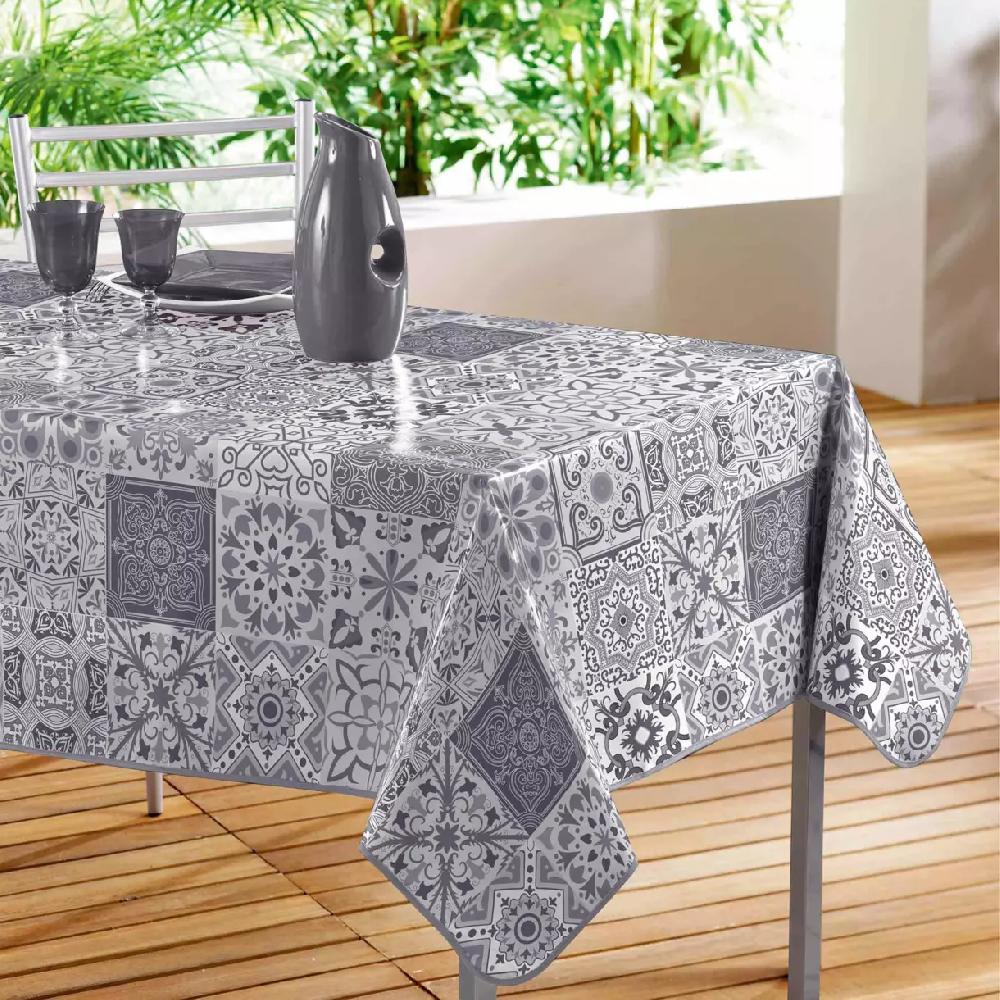 eminza Nappe rectangulaire toile cirée (140 x 240 cm) Persanne Grise