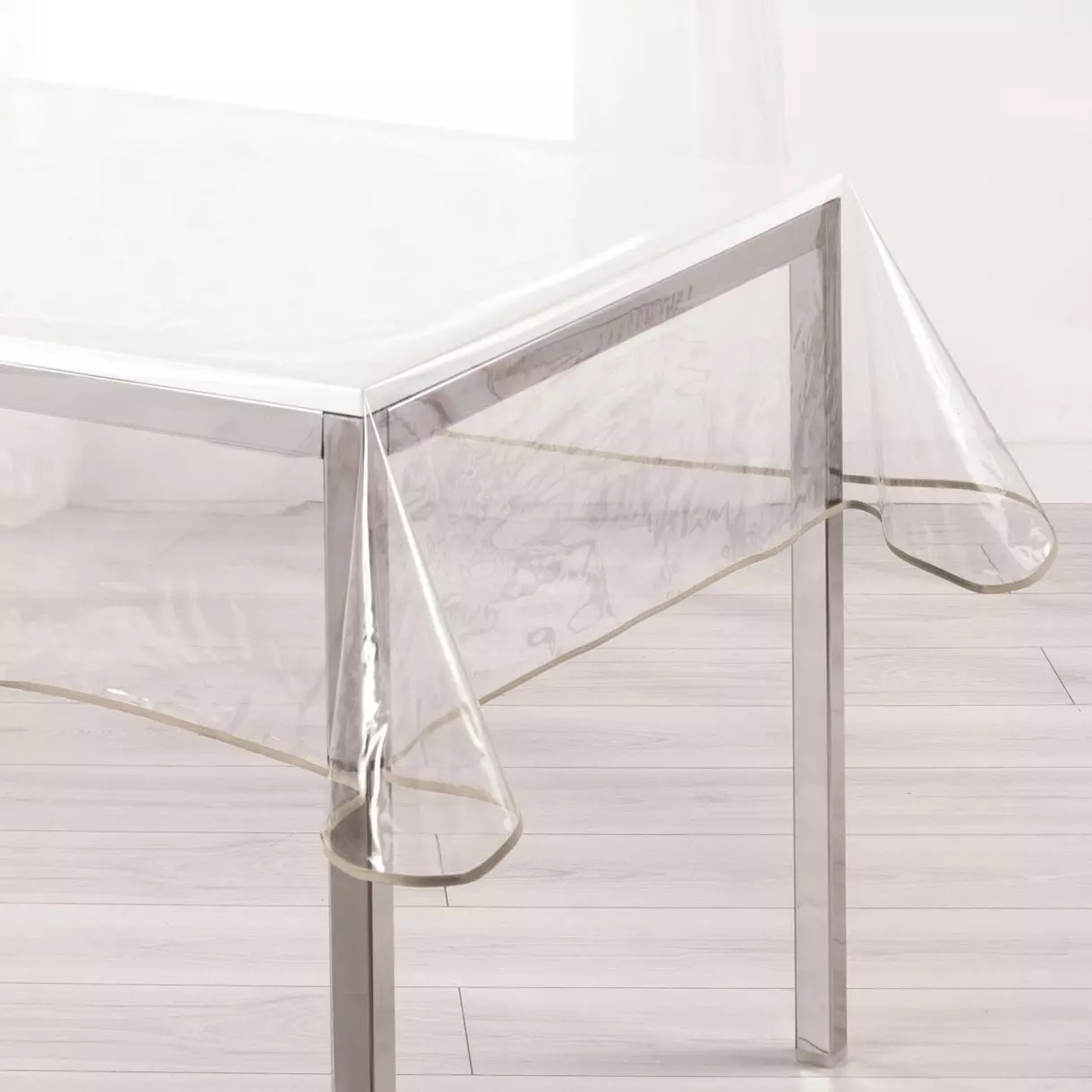 eminza Nappe rectangulaire toile cirée transparente (140 x 240 cm) Garden Taupe