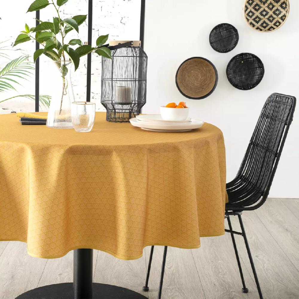 eminza Nappe ronde anti tache (D180 cm) Etnik Jaune ocre