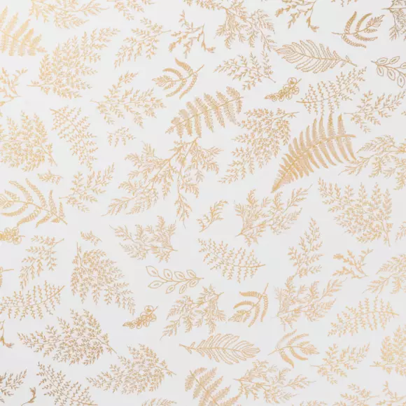 Eminza Nappe Ronde Anti Tache (D180 Cm) Feuilles D'or Blanc