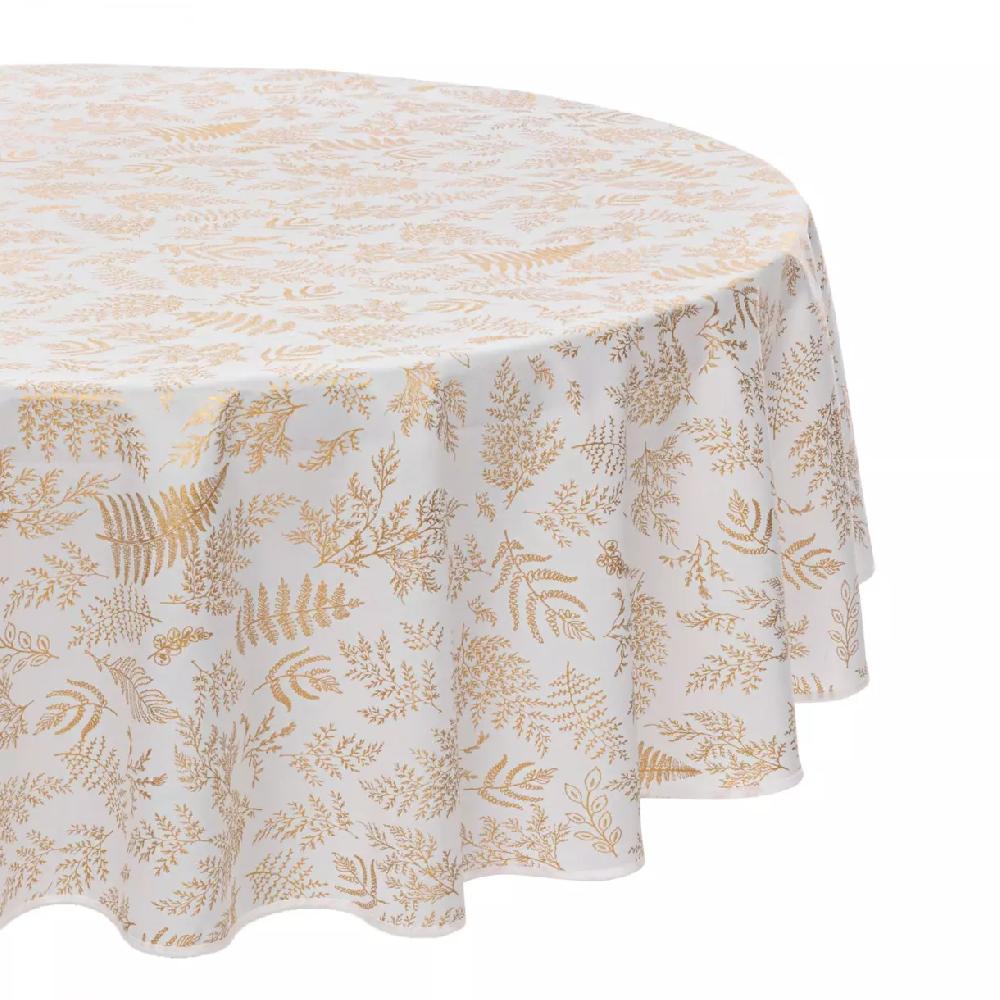 eminza Nappe ronde anti tache (D180 cm) Feuilles d'or Blanc
