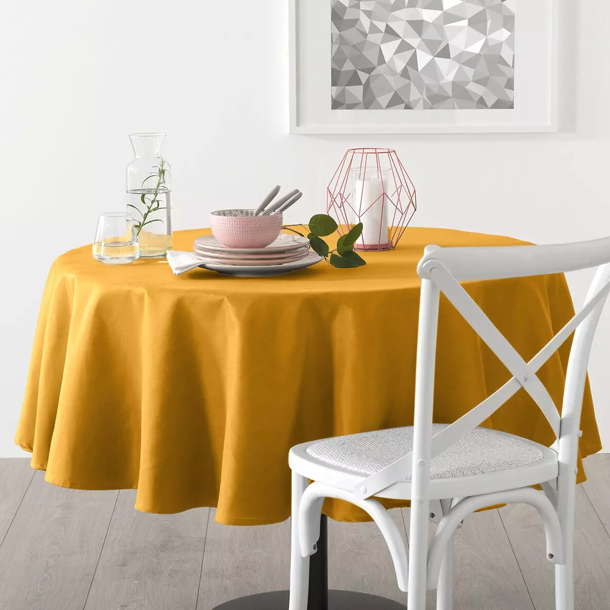 eminza Nappe ronde anti tache (D180 cm) Mina Jaune ocre