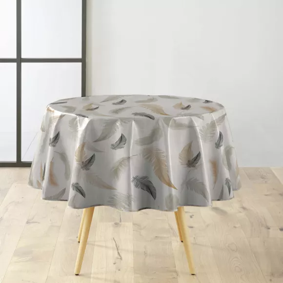 Eminza Nappe Ronde Anti Tache Tissu PVC Imperméable (D160 Cm) Folea Taupe