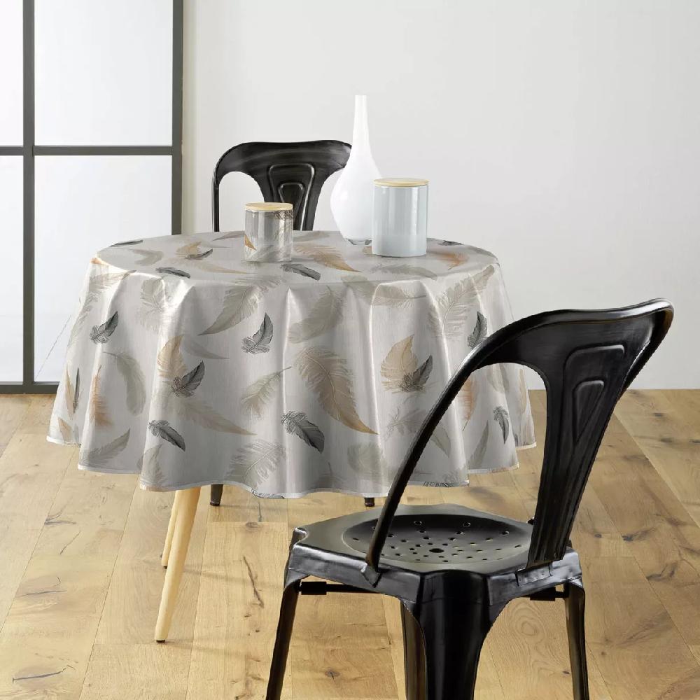 eminza Nappe ronde anti tache tissu PVC imperméable (D160 cm) Folea Taupe