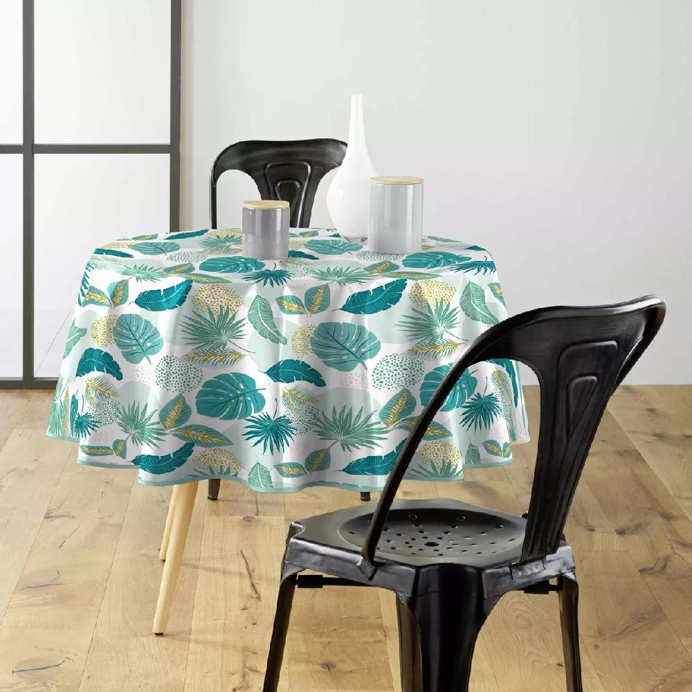 eminza Nappe ronde anti tache tissu PVC imperméable (D160 cm) Plantania Bleue