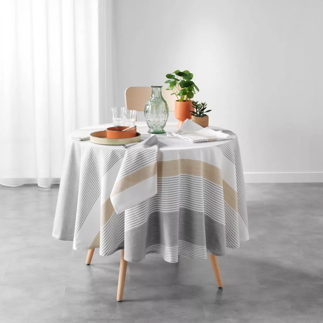 eminza Nappe ronde coton tissé (180 cm) Iliade Blanche