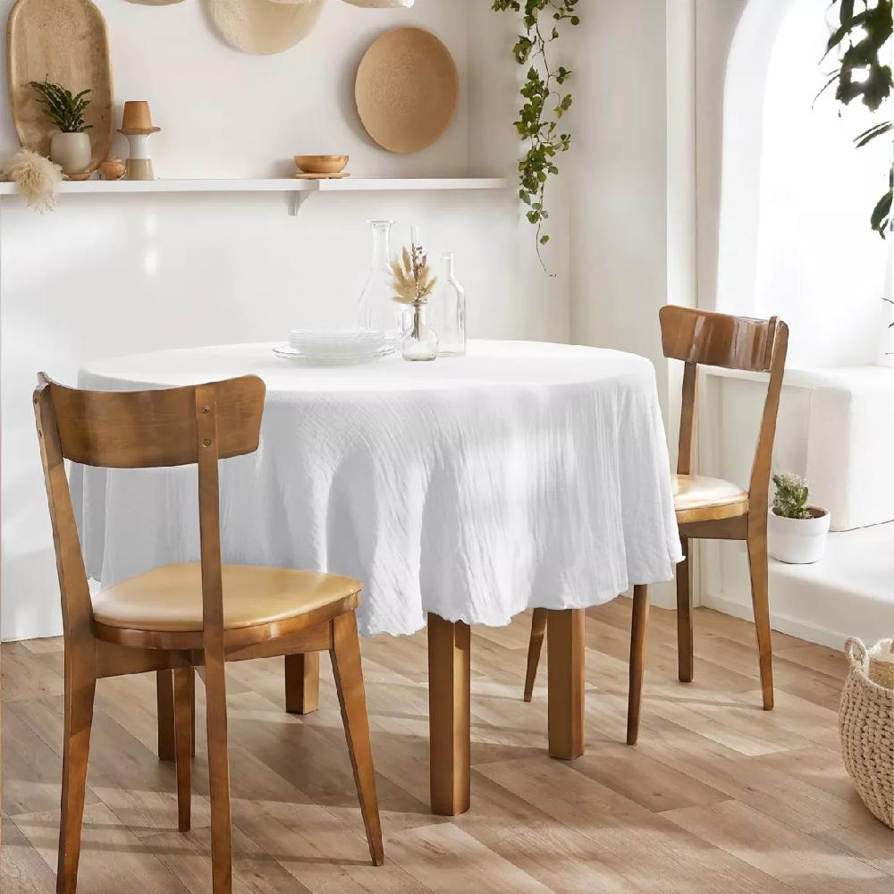 eminza Nappe ronde gaze de coton (180 cm) Gaïa Blanc chantilly